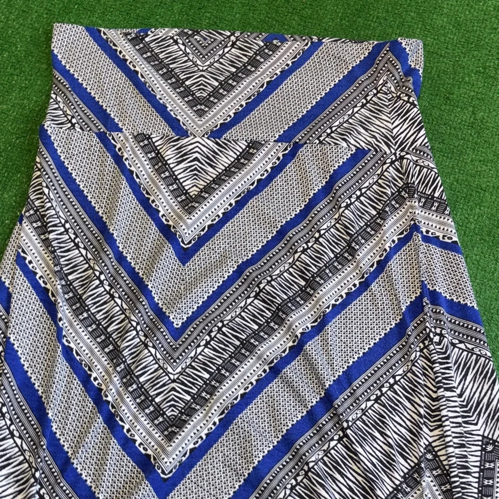 Stretch Long Blue and Black Patterned Women's Skirt